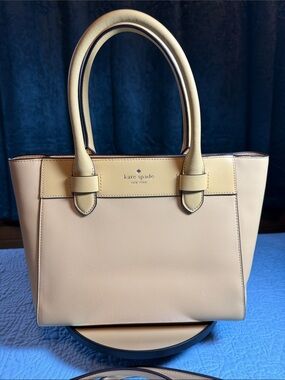kate spade cream leather tote with structured top handles